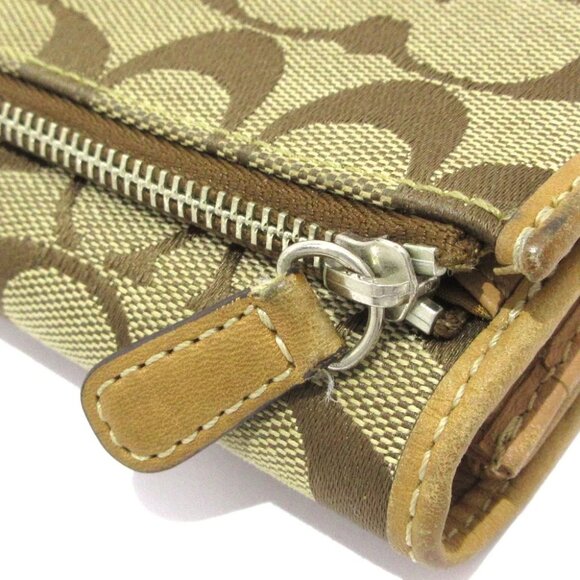 Auth COACH Signature - Beige Light Brown Jacquard Leather Long Wallet - Picture 11 of 13